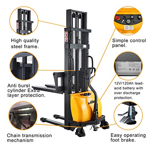 Xilin Semi Electric Stacker Material Lift 118\" Lifting Height with Adjustable Forks 2200lbs Capacity - Thumbnail 3