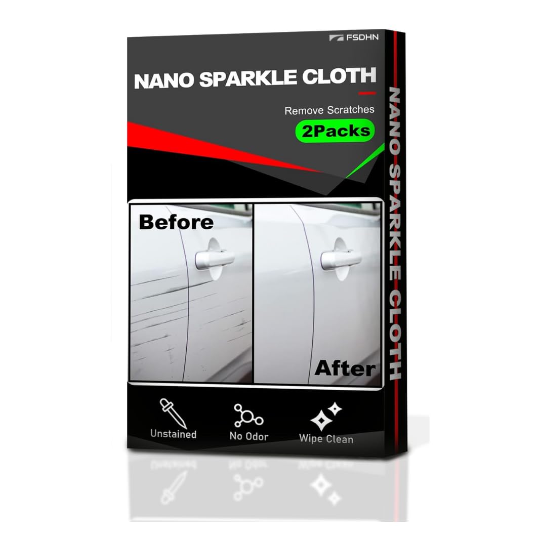 Nano Sparkle Cloth Scratch Remover, 2 Pack - Includes Disposable Gloves, Effortlessly Repair Car Paint Scratches and Water Spots, Dual Colors (Grey & Blue), Black