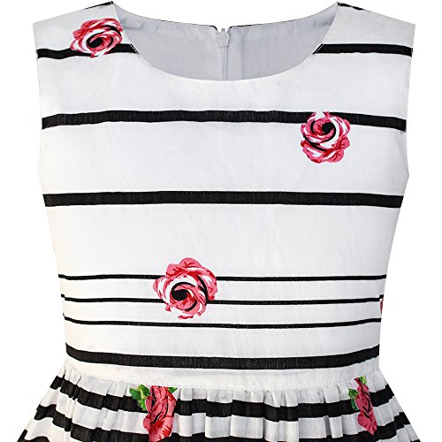 Sunny Fashion Lp33 Girls Dress Black Striped Pink Flower Size 7-8 thumb #2