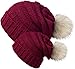 Chalier 2 Pack Winter Warm Knit Baggy Slouchy Pom Pom Beanie Hat For Mom & Baby 2 Pack (Wine Red) L & S
