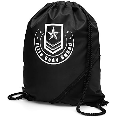 Drawstring Bag - Elite Body Squad Gym Sack, Durable Fabric With Strong Stitching + Handy Zipped Storage Pocket - Water Resistant + Lightweight - Perfect As A Gym Sack, Swimming Bag, Rucksack Or Holiday Backpack Cover