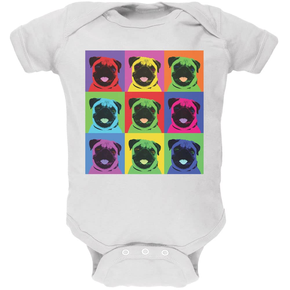 Pug Pop Art Repeating Squares White Soft Baby One Piece - 3 Month