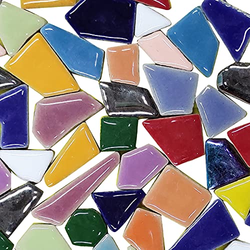 Queenbox 70Pcs Irregular Ceramic Mosaic Tiles, 3.5Oz Colorful Geometric Shape Decorative Porcelain Glazed Tiles For Diy Crafts Wall Room Floor, 01 #TOP11