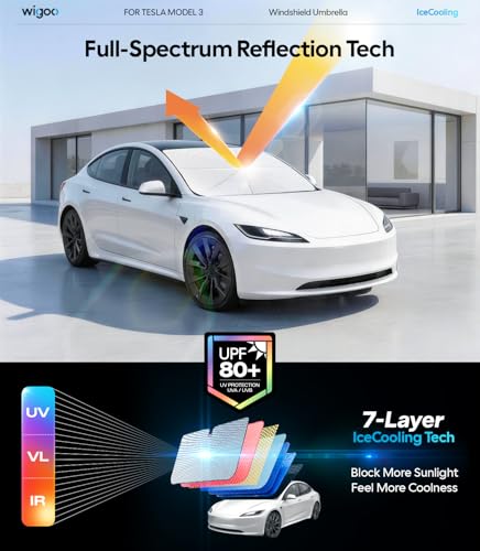 Wigoo Windshield Sun Shade Umbrella for Tesla Model 3 Highland 2017–2026 — view 3