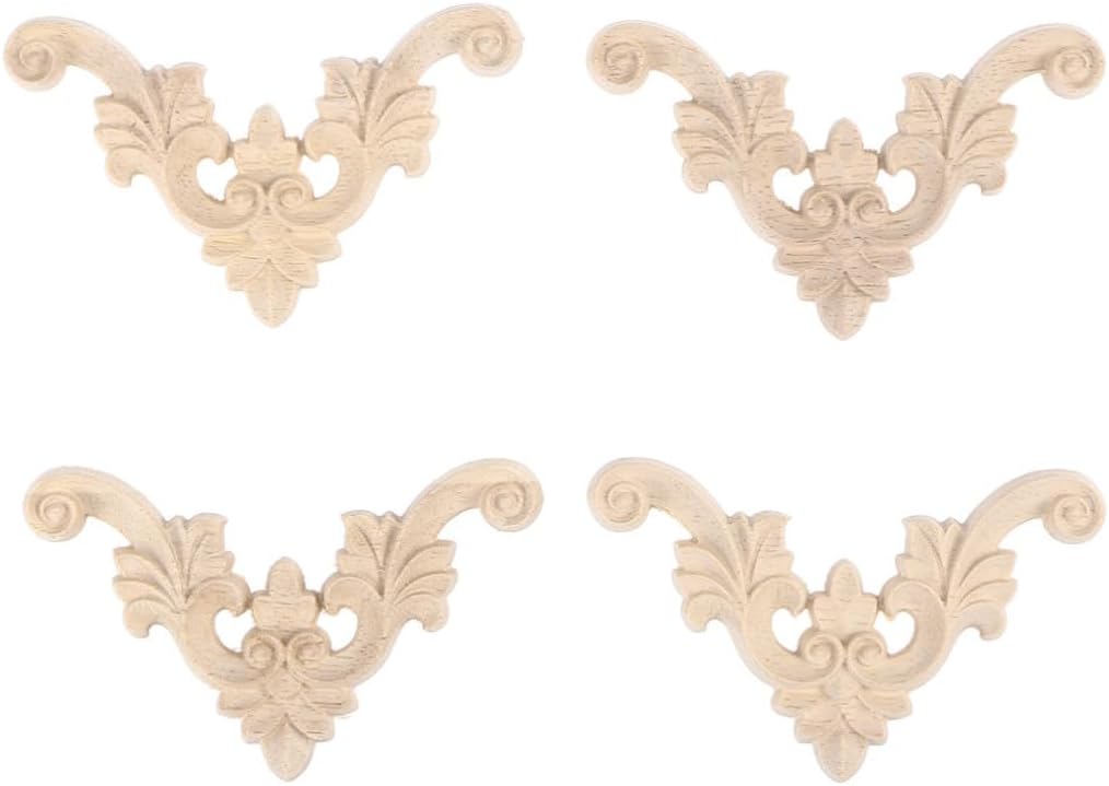 4pcs Wood Carved Corner Onlay Applique for Window Mirror Home Decor