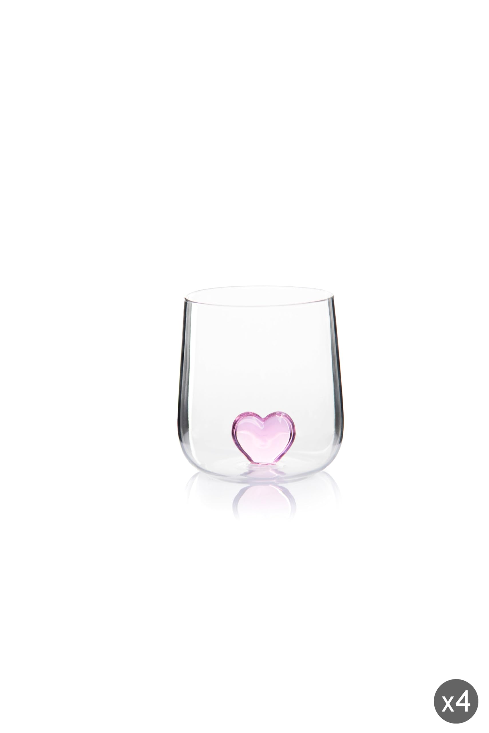Excelsa Inside Set 4 Bicchieri in Vetro Borosilicato, Decorati a Mano con Soggetti Interni al Bicchiere, Trasparente, 450 ml (Cuore)
