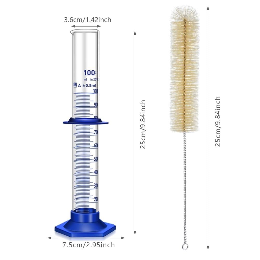 transparenter Messzylinder mit Skala, Borosilikatglas-Messzylinder-Set mit Pinsel, 5–250 ml(5 pcs 100ML)