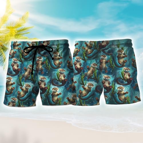 Funny Otter Mens Swim Trunks - Animal Hawaiian Mens Shorts Casual Summer Drawstring Beachwear Shorts2