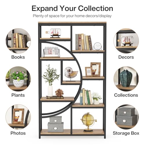 Image of Tribesigns Bookshelf Industrial 5 Tier Etagere Bookcase, Freestanding Tall Bookshelves Display Shelf Storage Organizer with 9-Open Storage Shelf for Living Room, Bedroom (Light Oak)