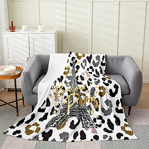 Eiffel Tower Fleece Throw Blanket Kids,Paris Tower Fuzzy Blanket For Bed Sofa Couch,All Season Modern Leopard Bed Blanket Breathable Safari Cheetah Print Plush Blanket Room Decor 40"X50" #TOP1