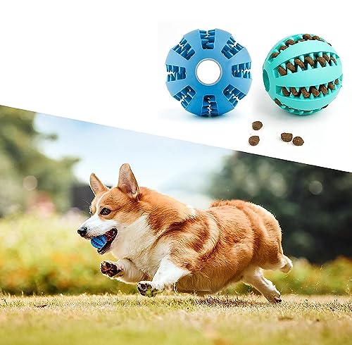 DEWEL Palla per cani giocattolo interattivo per cani giocattolo dispenser per dolcetti per animali domestici palla dentale indistrut tibile palla per la pulizia dei denti (Blu-Verde, 7CM-2PCS)