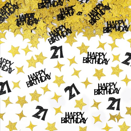 JNXCYQ Black Gold 21st Birthday Confetti for Table - Glitter Stars Table Scatter Confetti Decoration for 21 Birthday Table Decor,21 Years Party Table Decorations Supplies (170pcs)
