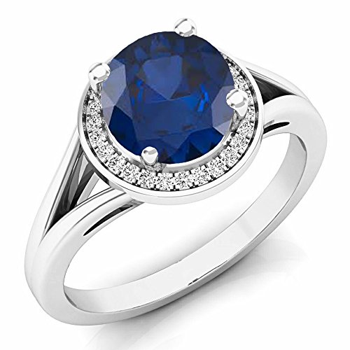 Bague De Fiançailles En Or Blanc 14k - Saphir Bleu Et Diamants Naturels - Poids Total 6 Carats, Taille 8 - Personnalisable