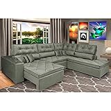 Sofa de Canto Retrátil e Reclinável com Molas Cama Inbox Platinum 3,40x2,36 Tecido Suede Cinza