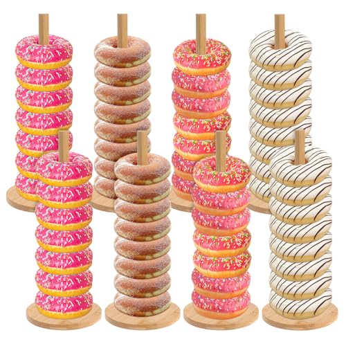 Giantree 8 Pack Wood Donut Stand, 10.62in Farmhouse Donut Display Stand for Dessert Table Party Doughnut Tower Bagel Holders for Party Christmas Birthday New Year Wedding
