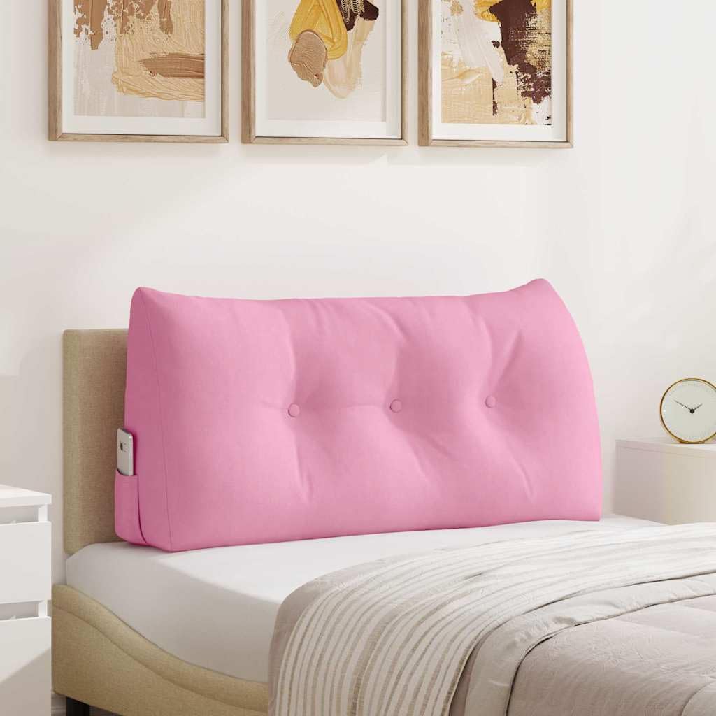 Rücken Kissen Rosa 100x24x50 cm Samt-Optik - Ergonomisches Lesekissen mit Knöpfen und Abnehmbarem Bezug - Großes Rückenkissen für Bett, Sofa und Home Office