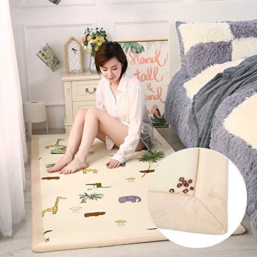 Loartee Kids Play Area Rug - 1.2" Soft & Thick Coral Velvet Nursery Rug, Crawling Mat For Toddler, Jungle Animals Play Mat, Non-Toxic & Anti-Skid, Light Yellow, Size:5.0'X5.0'(About 150X150Cm) #TOP4