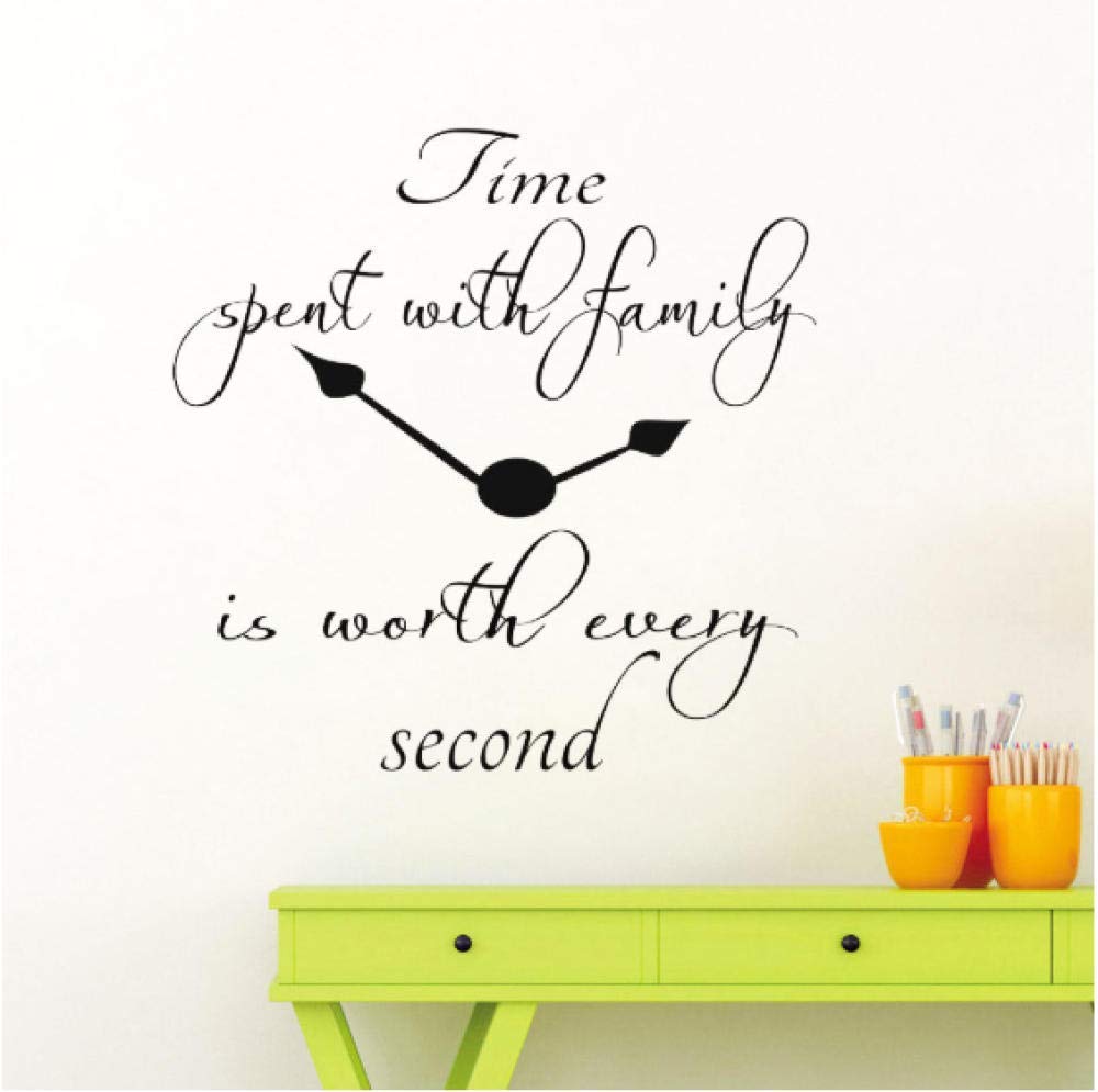 Family Quote Vinyl Wall Decal Home Decor Living Room Time Spent with Family is Worth Every Second Lettering Clock Stickers 57X57 Cm