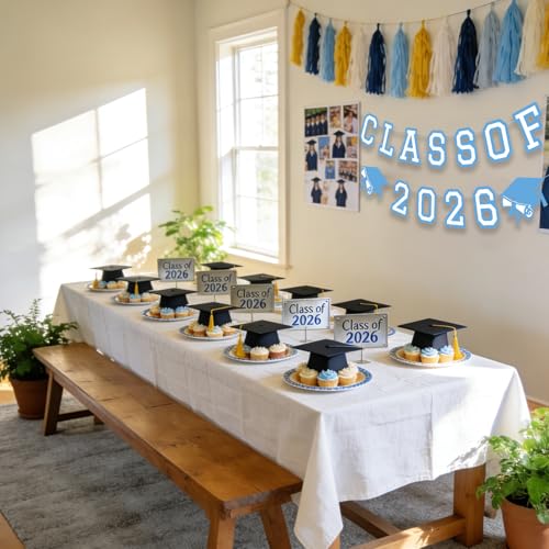 Image of Class of 2026 Graduation Banner University College Grad Garland Decoration Party Supplies High School Colors Light Blue White
