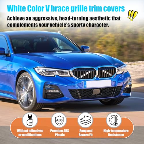 Image of Jaronx Compatible with BMW V Brace Cover for 3 Series G20 Sedan /G21 Touring 2019-2024 330i 330e M340i,Grille Insert Trims V Bar Brace Wrap Covers Compatible with BMW Front Grill Insert Stripes(White)