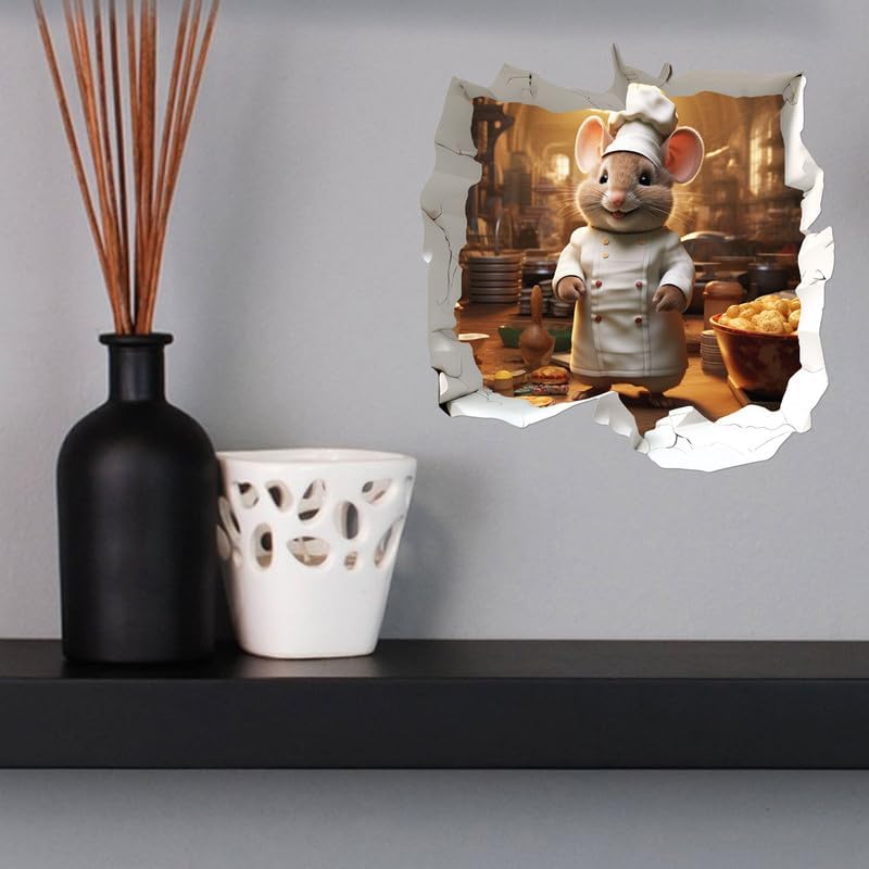 Miniatura 8 de Pegatina de ratón con pizza en agujero de ratón, calcomanía de pared 3D con agujero para ratón, habitación de los niños, aula, hogar, dormitorio,