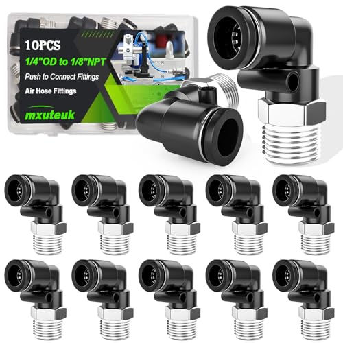 Image of mxuteuk 1 /4 inchOD to 1 /8 inch NPT Push to Connect Fittings,Quick Connect Air Hose Fittings,Elbow Pneumatic Fitting (10PCS)