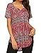 Summer Tunics for Leggings Women Casual Short Sleeve Shirts Paisley Button-up Blouses Maternity Tops Red XL
