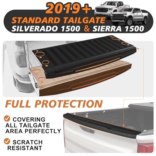 Image of TripleAliners Truck Mat Compatible with 2019-2026 Chevy Silverado & GMC Sierra 1500 Standard Tailgate Accessories, Tailgate Mat Cover Custom Fit All Weather Pickup Liner, w /Tailgate Cap Protector