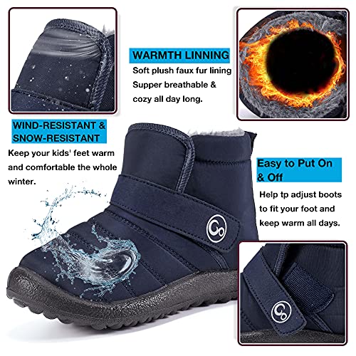 Aomigoct Boys Girls Winter Snow Boots: Waterproof Toddler Little Kid Boot with Fur Lined Easy Handles Unisex Child Warm Booties Comfortable Non Slip Walking4