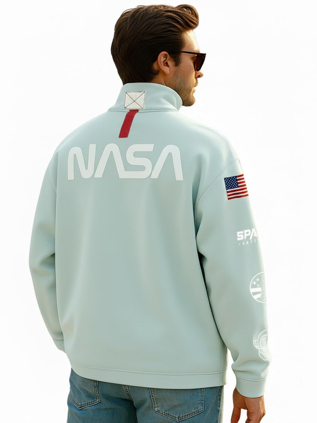 X NASA Men's Fleece Oversized Fit High Neck Sweatshirt | Bewakoof Heavy Duty® 1.0 | Sweatshirt for Man Winter Wear-picture-23
