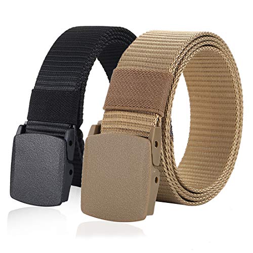 MIJIU Nylon Military Belts for Men 2 Pack 1.5'' Tactical Belts Adjustable Slide Plastic Buckle Hunting Gear Webbing Gun Belt