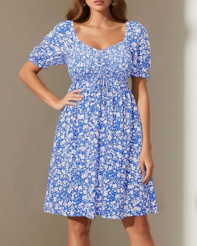 Image of Pinup Fashion Summer Dresses for Women 2025 - Easter Graduation Spring Puff Sleeve Smocked Short Sundress