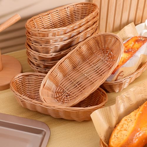 Cestas de mimbre plástico GANAZONO para pan, pack de 10 bandejas tejidas para cocina 5