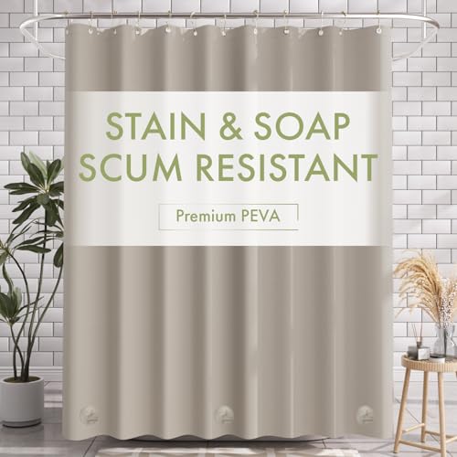 Image of AmazerBath Shower Curtain Liner, 72x72 Tan Shower Liner, Cute Plastic Shower Curtain Liners, Lightweight Waterproof PEVA Khaki Shower Curtains for Bathroom with Magnets and 12 Grommet Holes