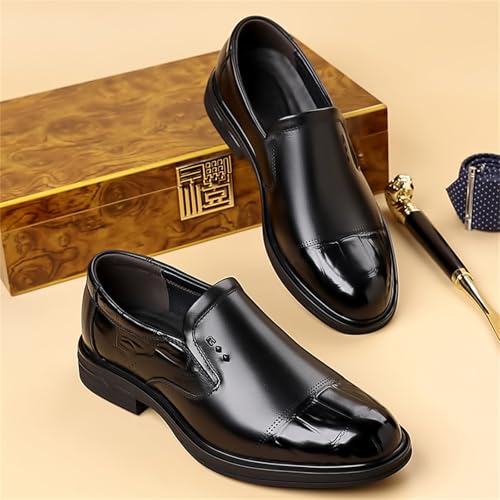 Men's Gentleman Classic Genuine Leather Slip On Dress Loafers Low Heel Lightweight Comfortable Business Formal Office Wedding Shoes for Parties Daily Commute Elegant3