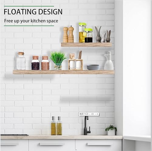 Floating Shelves, Rustic Solid Wood Shelves Set of 3,Floating Shelves for Wall Mounted, Durable Natural Bathroom Wall Shelves with Bedroom,Kitchen,Living Room,Office Storage Decor (Light Brown)