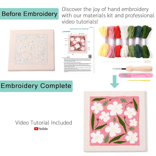 Image of REEWISLY Embroidery Punch Needle Kit Frame, Starter Kit for Beginner, Fabric with Pattern, Threader, Yarns, Pinch Needle, Embroidery Hoops & Rug Punch (Rose red)