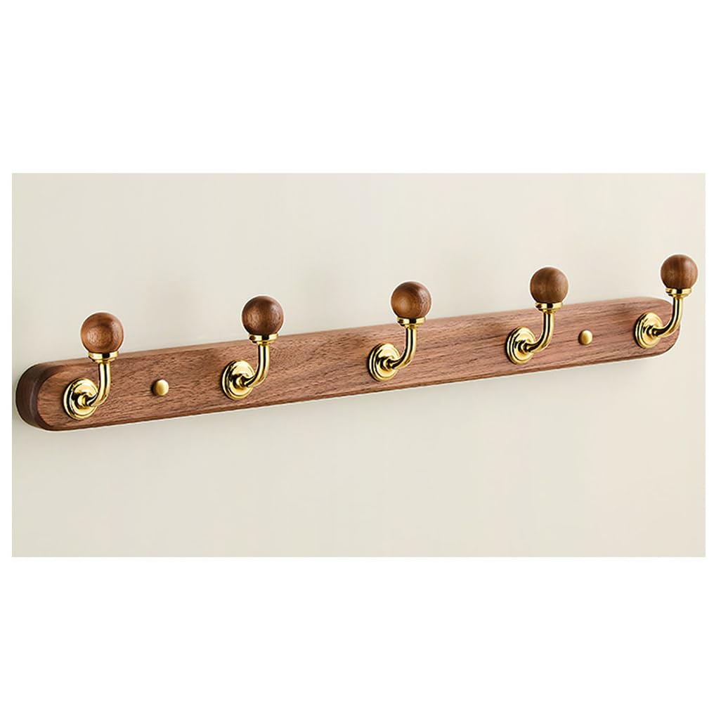 Wood Coat Rack Wall Mount,Walnut Wood Coat Hooks Hanger Wall Mounted 5hook