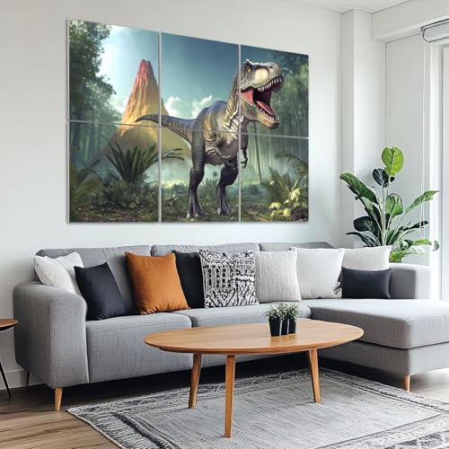 6 Pack Paneles Acústicos Decorativos Dinosaurio Selva Verde Jungla T-Rex Volcán 72"x48" Paneles Absorbentes de Sonido Autoadhesivos para Estudios de Grabación y Oficina miniatura 6