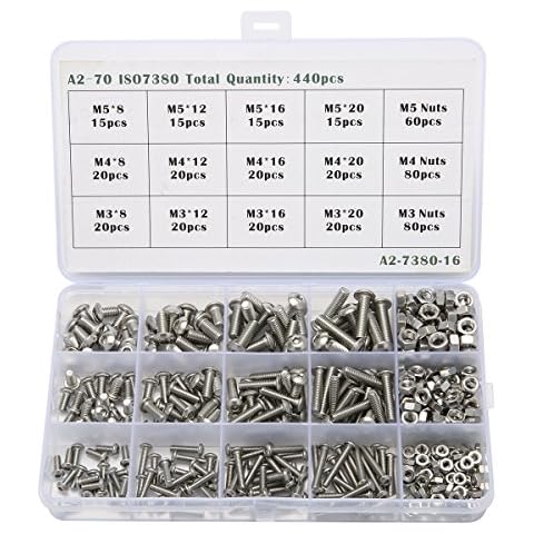 Baban 440pcs Bolts and Nuts Set M3 M4 M5 Stainless Steel Hex Socket Button Nuts and Bolts Set Cover