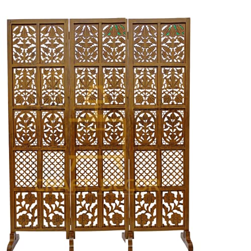 Image of Wooden Room Partition Screen Divider with Stands for Living Room & Bedroom | Folding Wooden Separator & Panel Room Partition Wall for Office & Salon