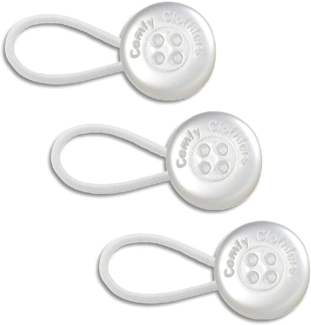 Comfy Clothiers Comfy Deluxe Collar Extenders - Premium Elastic Dress Shirt Neck Button Extender (White Buttons) 3-Pack