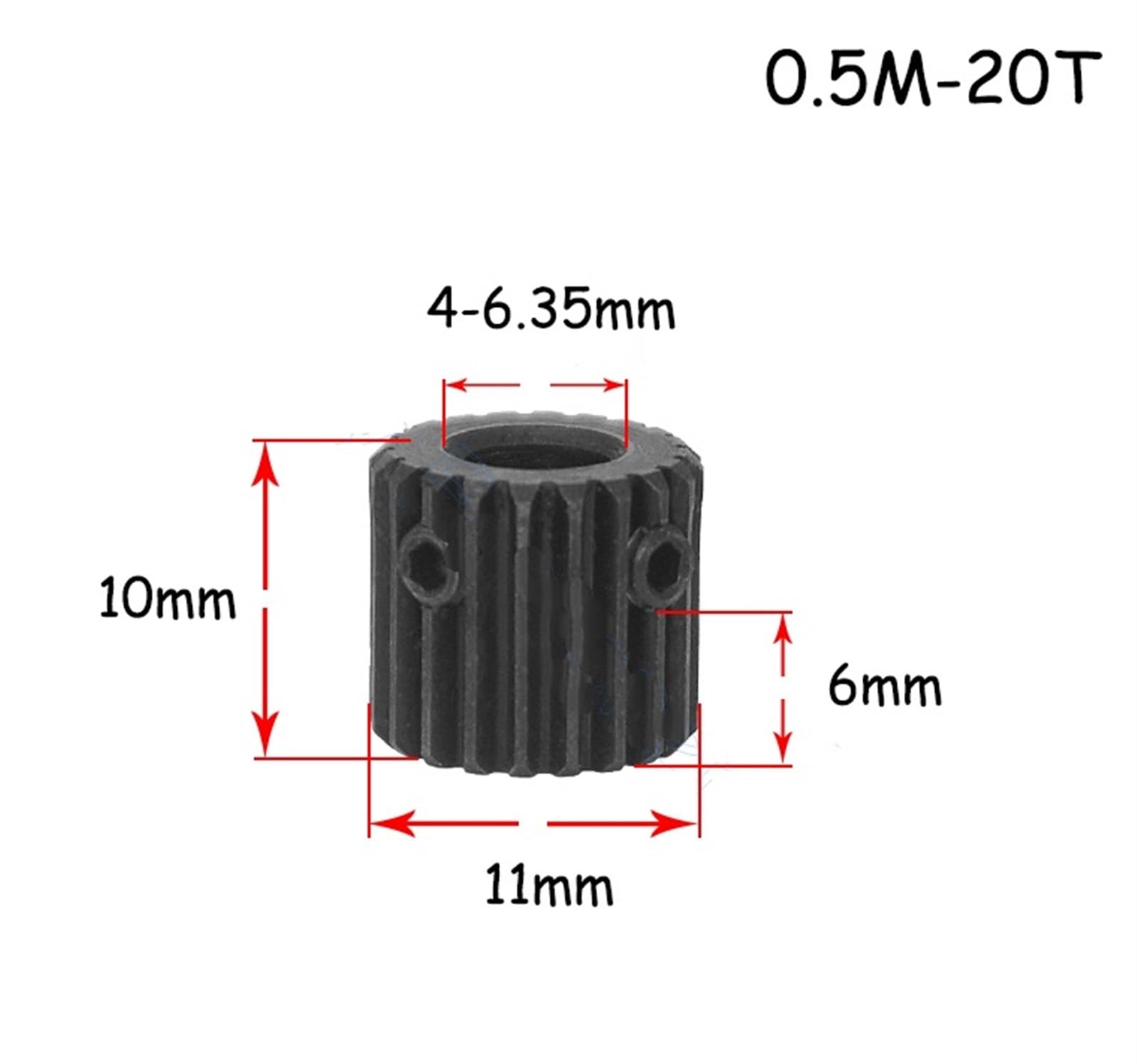 Bevel Gear Pinion Hardware Mechanical Mod 0.5 20T Spur Gear Bore 4 5 6 6.35mm Steel Blackening Transmission Gears 0.5 Module 20 Tooth Pinion DIY Accessories(6mm)