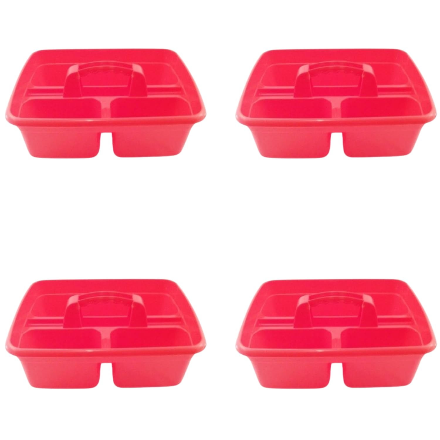 SuperPetStoreUK247 Caddy Tray – 12" x 15" 3 Compartment Polypropylene Carrying Container with Handle – Cleaning Tool Storage Caddy – Colour Coded – For Home Garden Equestrian Red Pack of 4