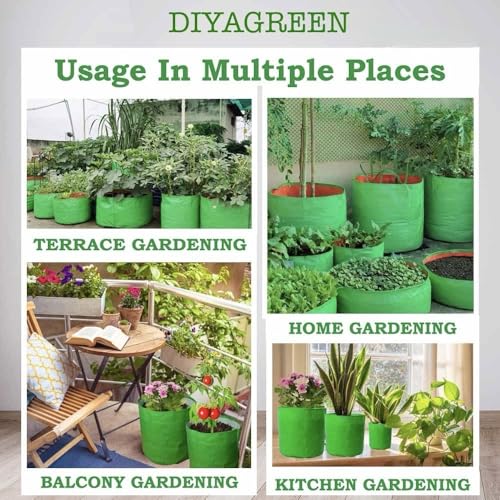 Image of HDPE UV-Protected Grow Bag Green Colour Plant Bags Suitable for Terrace and Vegetable Gardening (Pack of 10, 9X6)