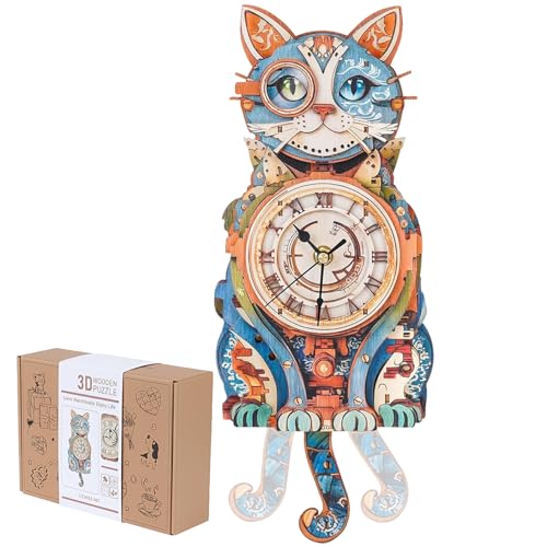 3D Puzzles for Adults, Cute Cat Clock 3D Wooden Puzzles Cat Puzzle Clock Kits for DIY Christmas Birthday Gift for Women Men Home Decor Holiday