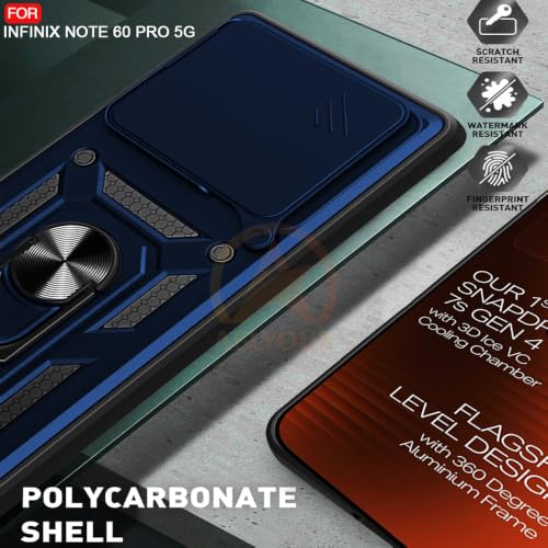 Image of Armor Bumper Back Cover Case for Infinix Note 60 Pro 5G | Rotating Camera Cover, Ring Holder & Kickstand | Heavy Duty & 360 Degree Protection Infinix Note 60 Pro 5G Back Cover (Blue)
