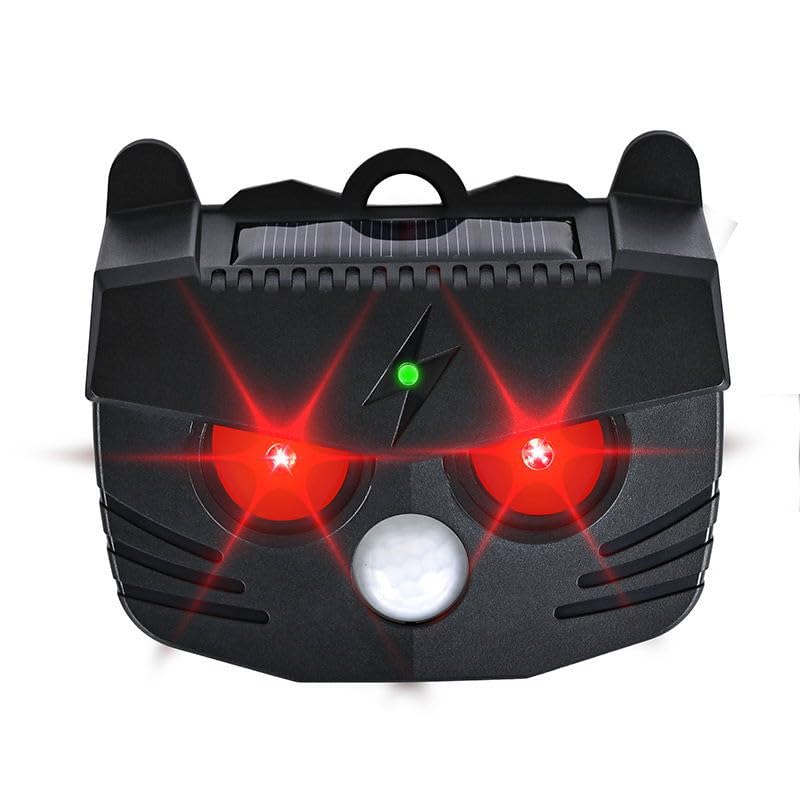 Catoco Repelente solar de animales ultrasónico con luces LED intermitentes IP54, disuasorio de depredadores para exteriores, batería integrada de 1000 mAh para monos, ratas, ardillas, pájaros