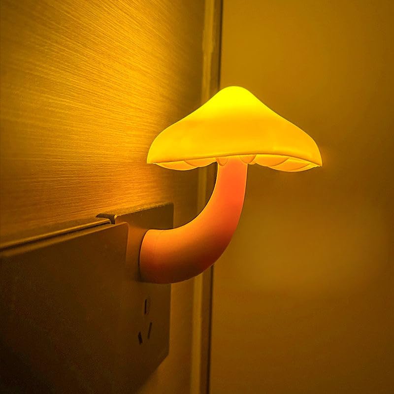 1 Piece Plug-in Night Light Cute Mushroom-Shaped Night Lights Wall Lamps for Bedroom Bathroom Kitchen Stairs,Yellow, US Standard Plug