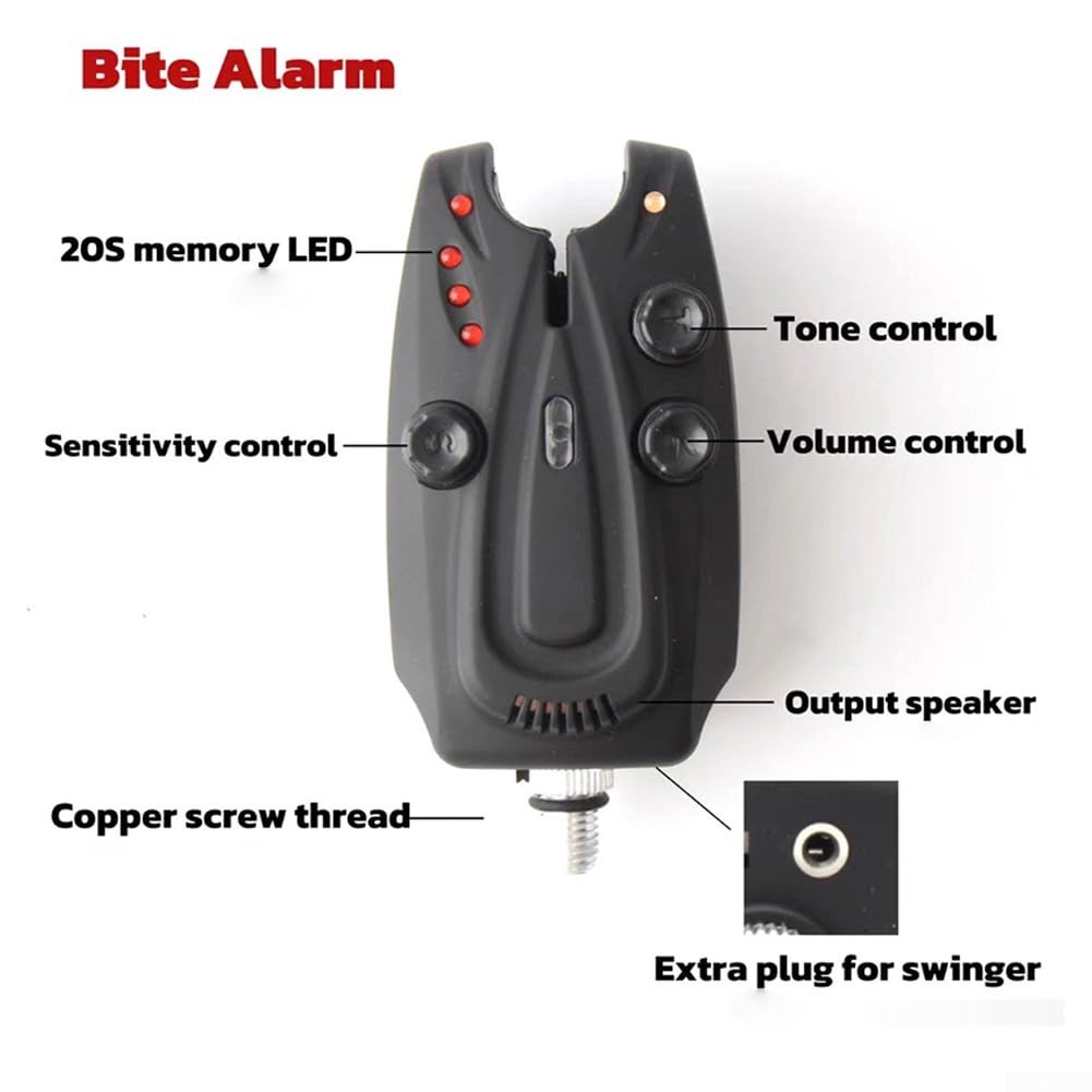 Alarma inalámbrica para mordedura de carpa, 2 alarmas, luz LED (1+4 alarma)